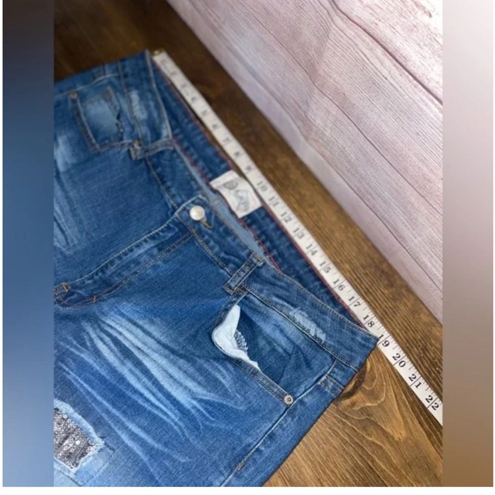 L & B Creations Silver Sequin Patch Boyfriend Skinny Jean - Size 20 denim Blue - Picture 8 of 11